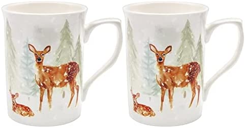 The Leonardo Collection Christmas Deer Family Fine Bone China Mug Set of 2