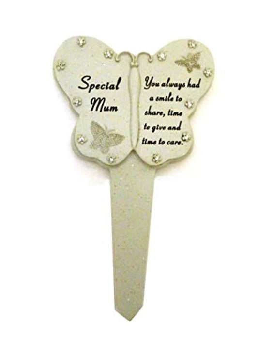 Mum Diamante Memorial Butterfly Stake Garden Stone Plaque Grave Ornament pushes in ground