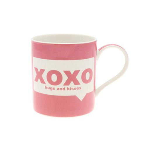xoxo hugs and kisses Text Talk Acronyms Pink Fine China Mug in Gift Box - hanrattycraftsgifts.co.uk
