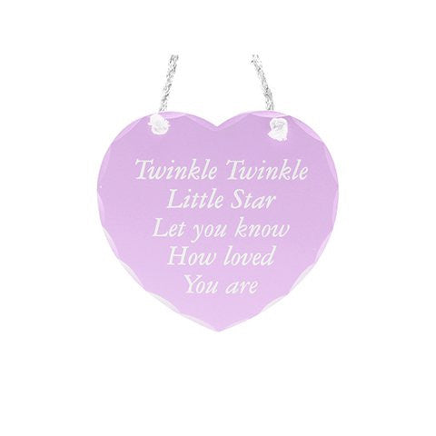 Pink 'Twinkle Twinkle..' Hanging Heart Plaque 7'' - hanrattycraftsgifts.co.uk
