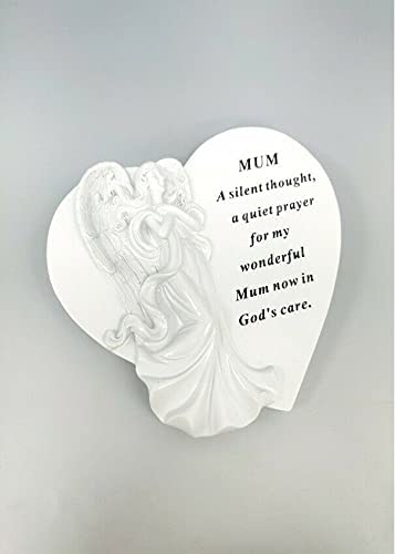 White Angel Love Heart Plaque, Grave Stone Tribute Memorial with Verse mum