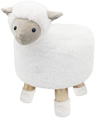 Sheep Design White Round Stool Wooden Legs Childrens