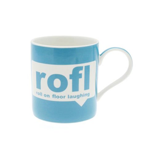 rofl Roll ont he Floor Laughing Text Talk Acronyms Blue Fine China Mug in Gift Box - hanrattycraftsgifts.co.uk
