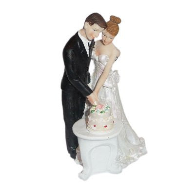Bride & Groom Cutting Cake Together Cake Topper (XCCM121) - hanrattycraftsgifts.co.uk