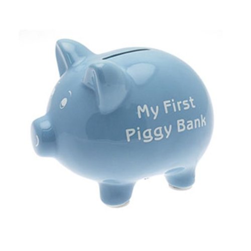My First Piggy Bank 15cm - Blue - hanrattycraftsgifts.co.uk