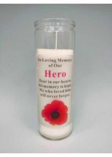 Our Hero Red Poppy Glass Memorial Candle, Remembrance Day Graveside Tribute - hanrattycraftsgifts.co.uk