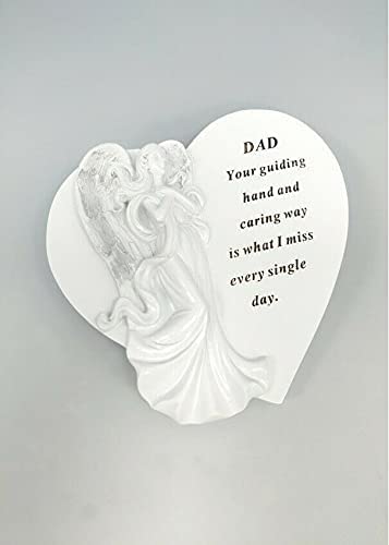 White Angel Love Heart Plaque, Grave Stone Tribute Memorial with Verse dad