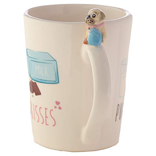 Cute Ceramic Pug Mug with Pug & Cookies on the Handle - hanrattycraftsgifts.co.uk