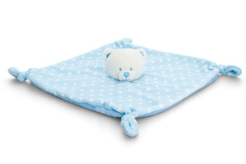 BLUE & WHITE SPOTTY Baby's First Comforter Blanket Teddy Bear Gift by Keel Toys - hanrattycraftsgifts.co.uk