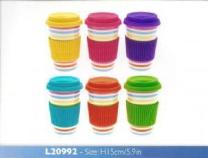 Bright Stripes Take Away Eco Travel Mug Pink Purple Green Blue Yellow Orange - hanrattycraftsgifts.co.uk