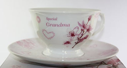 Vintage Lane Collection, Rose Fine Bone China Afternoon Tea Set 'Grandma With Love', From The Vintage Lane Collection By Jennifer Rose, Cup and Saucer Set, Cup 10x7cm, Saucer 16cm, Gift Boxed, Microwave and Dishwasher Safe - hanrattycraftsgifts.co.uk