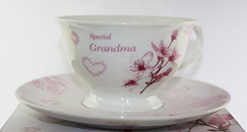 Vintage Lane Collection, Rose Fine Bone China Afternoon Tea Set 'Grandma With Love', From The Vintage Lane Collection By Jennifer Rose, Cup and Saucer Set, Cup 10x7cm, Saucer 16cm, Gift Boxed, Microwave and Dishwasher Safe - hanrattycraftsgifts.co.uk