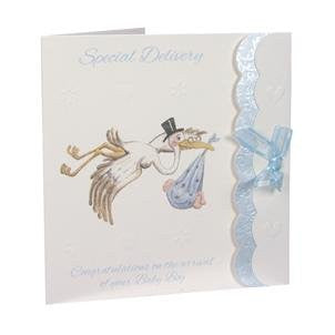 special delivery congratulations on the arrival of your baby boy card - hanrattycraftsgifts.co.uk