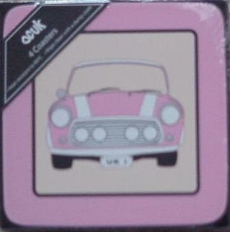 Mini cooper pink coasters - hanrattycraftsgifts.co.uk