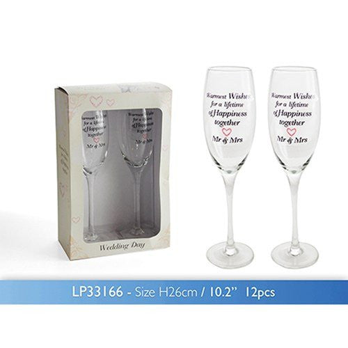 Romantic "Wedding Day" Mr and Mrs Set of 2 Champagne Flutes With Presentation Box - hanrattycraftsgifts.co.uk