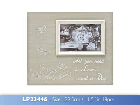 Beautiful wooden rustic effect "All you need is love ... and a dog" 4" x 6" photo frame - hanrattycraftsgifts.co.uk