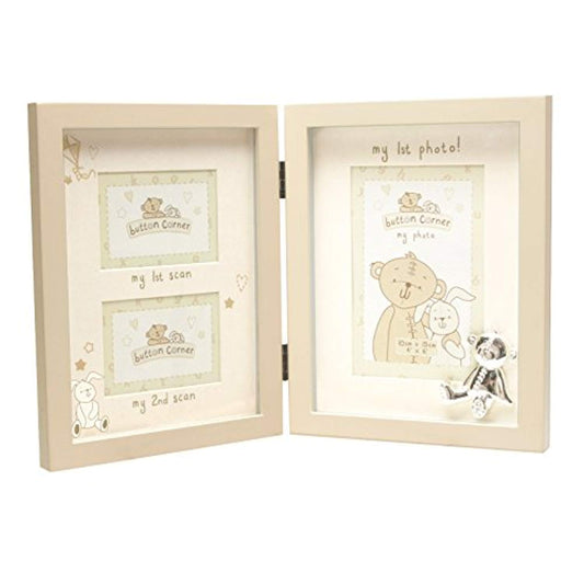 Button Corner MDF Photo Frame First & Second Scan & First Photo CG783 - hanrattycraftsgifts.co.uk