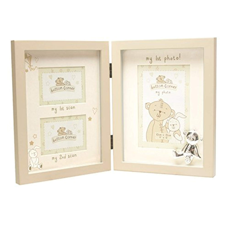 Button Corner MDF Photo Frame First & Second Scan & First Photo CG783 - hanrattycraftsgifts.co.uk