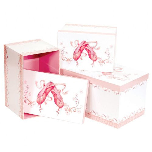 Girls Ballet Shoes Set Of 3 Pink Storage Boxes - hanrattycraftsgifts.co.uk