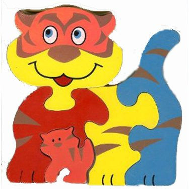 Traditional Wood'n'Fun: Baby/Toodler Wooden Colourful Tiger & Cub Jigsaw/Puzzle. - hanrattycraftsgifts.co.uk