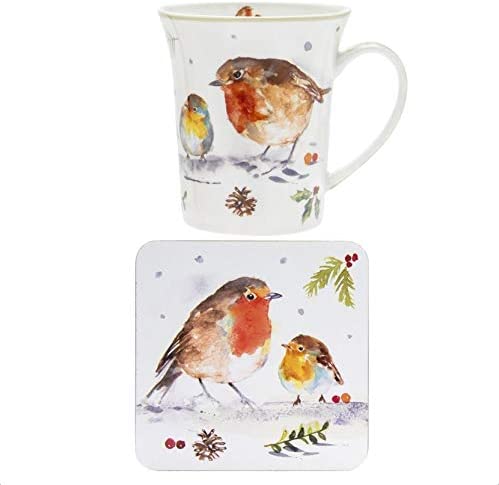 The Leonardo Collection LP52104 Winter Robins Mok en Coaster, 11x8x10cm, Boxed