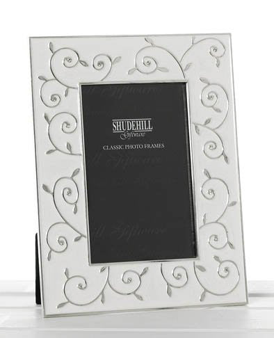 Silver Plate and White Epoxy Photo Frame with Ornate Swirl Design, 8" x 10" Photo - hanrattycraftsgifts.co.uk
