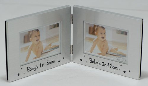 Baby's 1st and 2nd Scan Double Hinged Photo Frame - hanrattycraftsgifts.co.uk