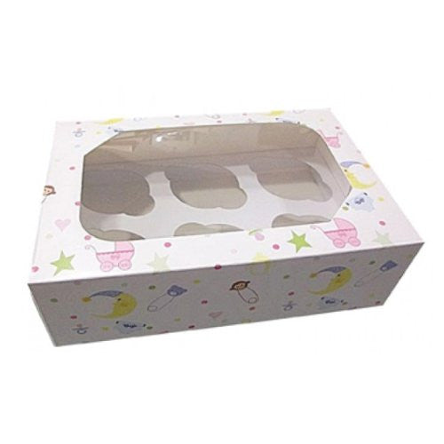CLUB GREEN Cupcake Box Baby Shower, White, 240 x 165 x 75 mm, Pack of 2 - hanrattycraftsgifts.co.uk