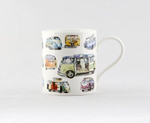 Julia Hook Design VW Camper Vans Fine China Mug in Gift Box - hanrattycraftsgifts.co.uk