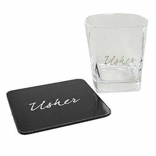 Wedding Usher Whisky Glass & Coaster Thank You Gift LP - hanrattycraftsgifts.co.uk