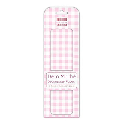 Trimcraft Deco Mache Paper 10.25-inch x 1 4.75-inch Pink Gingham, Acrylic, Multicoloured, 3-Piece - hanrattycraftsgifts.co.uk