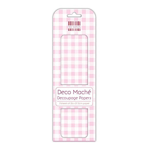 Trimcraft Deco Mache Paper 10.25-inch x 1 4.75-inch Pink Gingham, Acrylic, Multicoloured, 3-Piece - hanrattycraftsgifts.co.uk