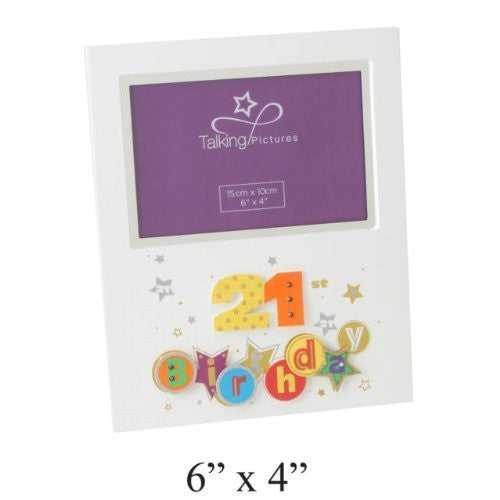 talking pictures fanfare 3d birthday photo frame 6x4 21st - hanrattycraftsgifts.co.uk