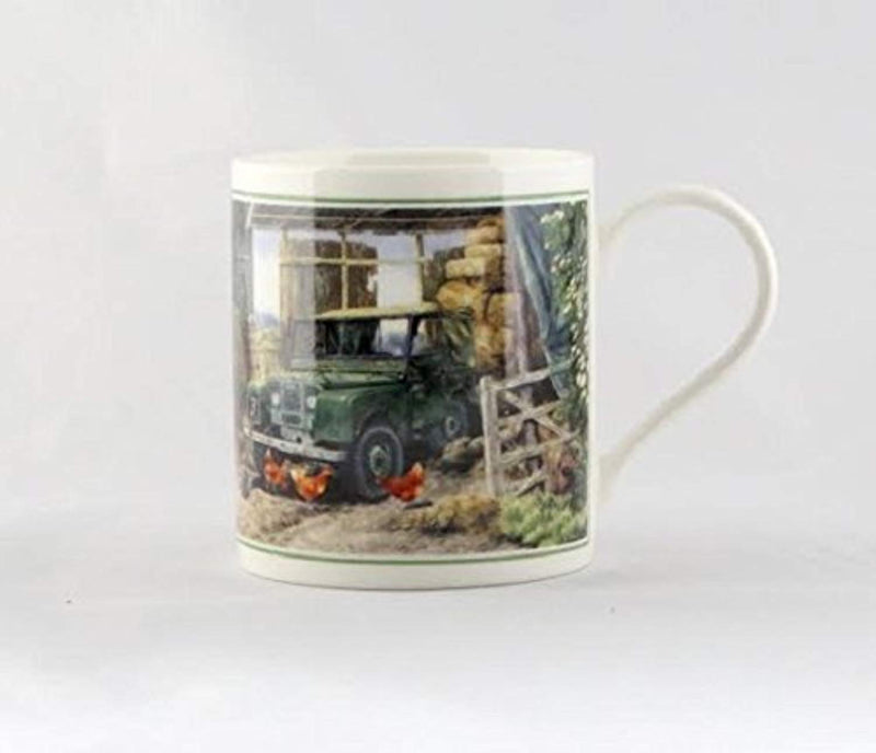 Cachet Old Landrover in Farmyard Fine Art Watercolour China Gift Mug - hanrattycraftsgifts.co.uk