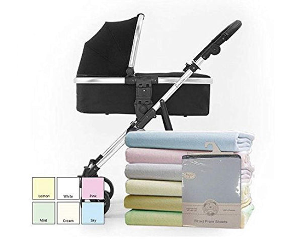 Cotton Pram Sheets - Fitted - 2 Pac (Blue) - hanrattycraftsgifts.co.uk
