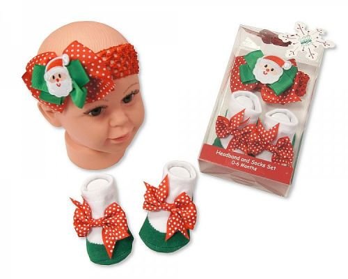 Baby Headband and Socks Set - Santa - hanrattycraftsgifts.co.uk