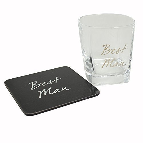 Wedding Best Man Whisky Glass & Coaster Thank You Gift LP - hanrattycraftsgifts.co.uk