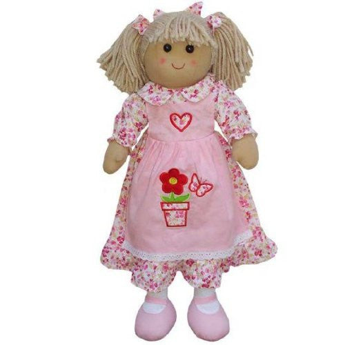 Large Rag Doll with Pink Floral Dress & Apron - hanrattycraftsgifts.co.uk