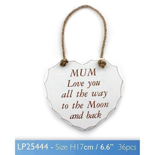 White "Mum, Love you all the way to the Moon and back" Shabby Chic Hanging Plaque - hanrattycraftsgifts.co.uk
