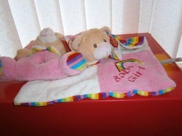 baby keel rainbow rattle & comfort blanket pink - hanrattycraftsgifts.co.uk