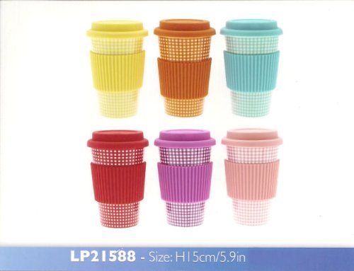 Gingham Insulated Take Away Travel Eco Mug Silicon Lid & Band 6 Colours - hanrattycraftsgifts.co.uk