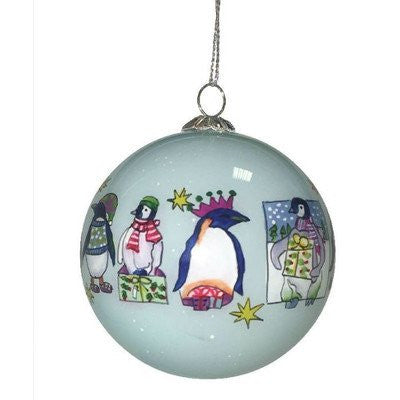Penguin Hand Painted Glass Ball Ornament by Emma Ball - hanrattycraftsgifts.co.uk