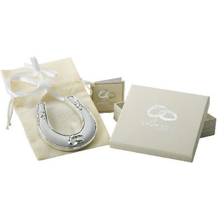 Silverplated Horse Shoe with Icon, Crystal and Ribbon - hanrattycraftsgifts.co.uk