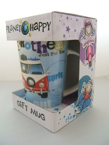 Planet Happy 'BROTHER' Fine China Latte Gift Mug, Ideal Birthday present - hanrattycraftsgifts.co.uk