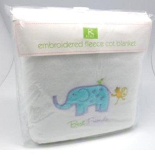 embroidered fleece cot blanket white with elliphant - hanrattycraftsgifts.co.uk