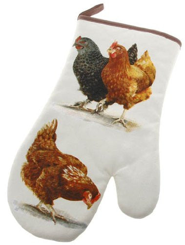 Single Cotton Oven Mitt/Glove - Farmyard Hens - hanrattycraftsgifts.co.uk