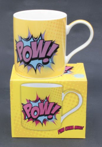 Super hero "Pow!" design Fine China Mug in a box - hanrattycraftsgifts.co.uk