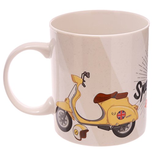 Puckator mug247 Mug in Fine Bone China Scooter by Evans Jack Fine Bone China Yellow, Orange, Blue, White, Brown 11x8,5x9,5 cm - hanrattycraftsgifts.co.uk