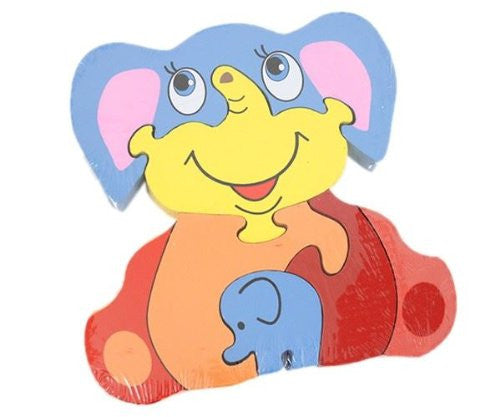 Traditional Wooden Painted Shape Fit Wild Jungle Animal Puzzle - Mother & Baby - Set Of 4 - hanrattycraftsgifts.co.uk