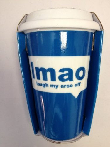 Travel Mug - Text Speak LMAO Laugh My Arse Off - hanrattycraftsgifts.co.uk